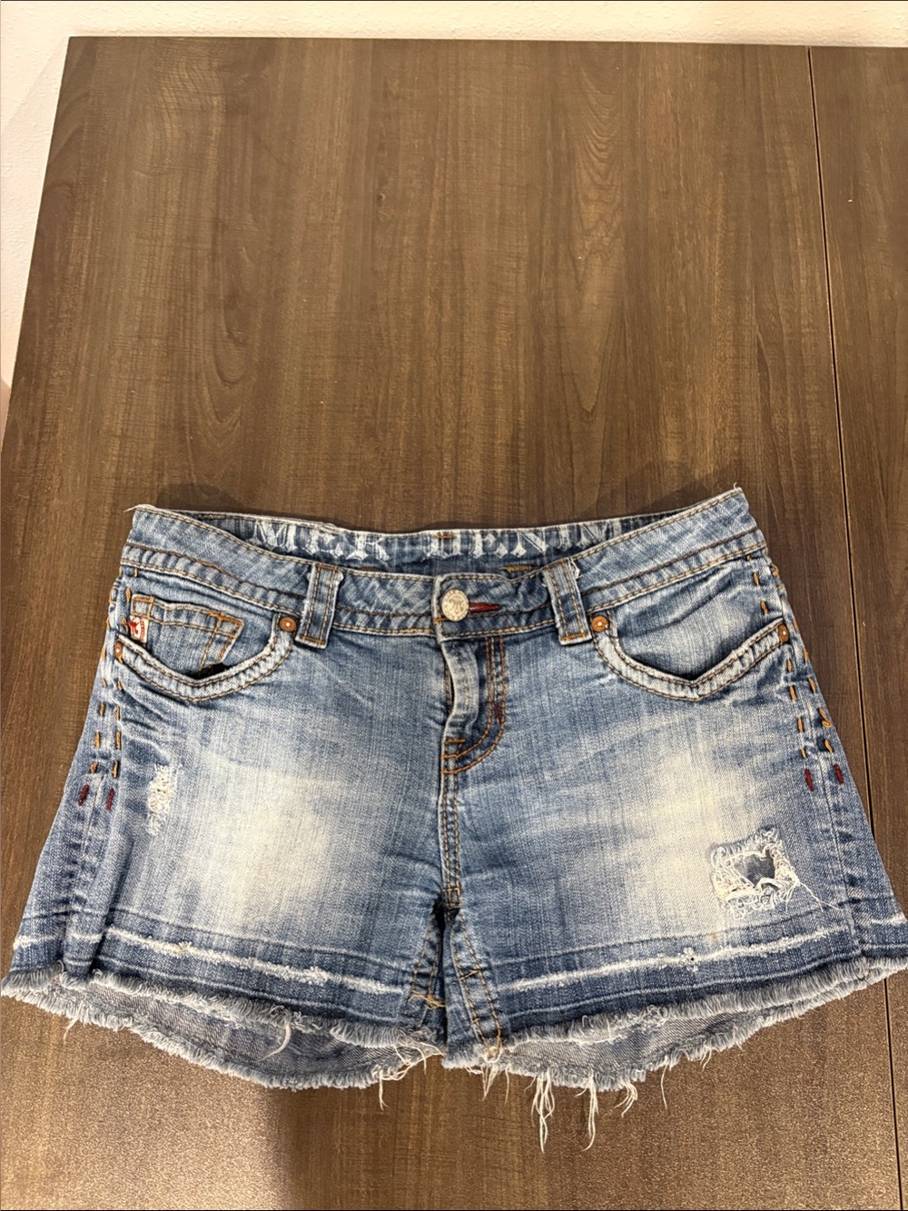 MEK Denim Frayed Hem Women's Shorts - Light Blue